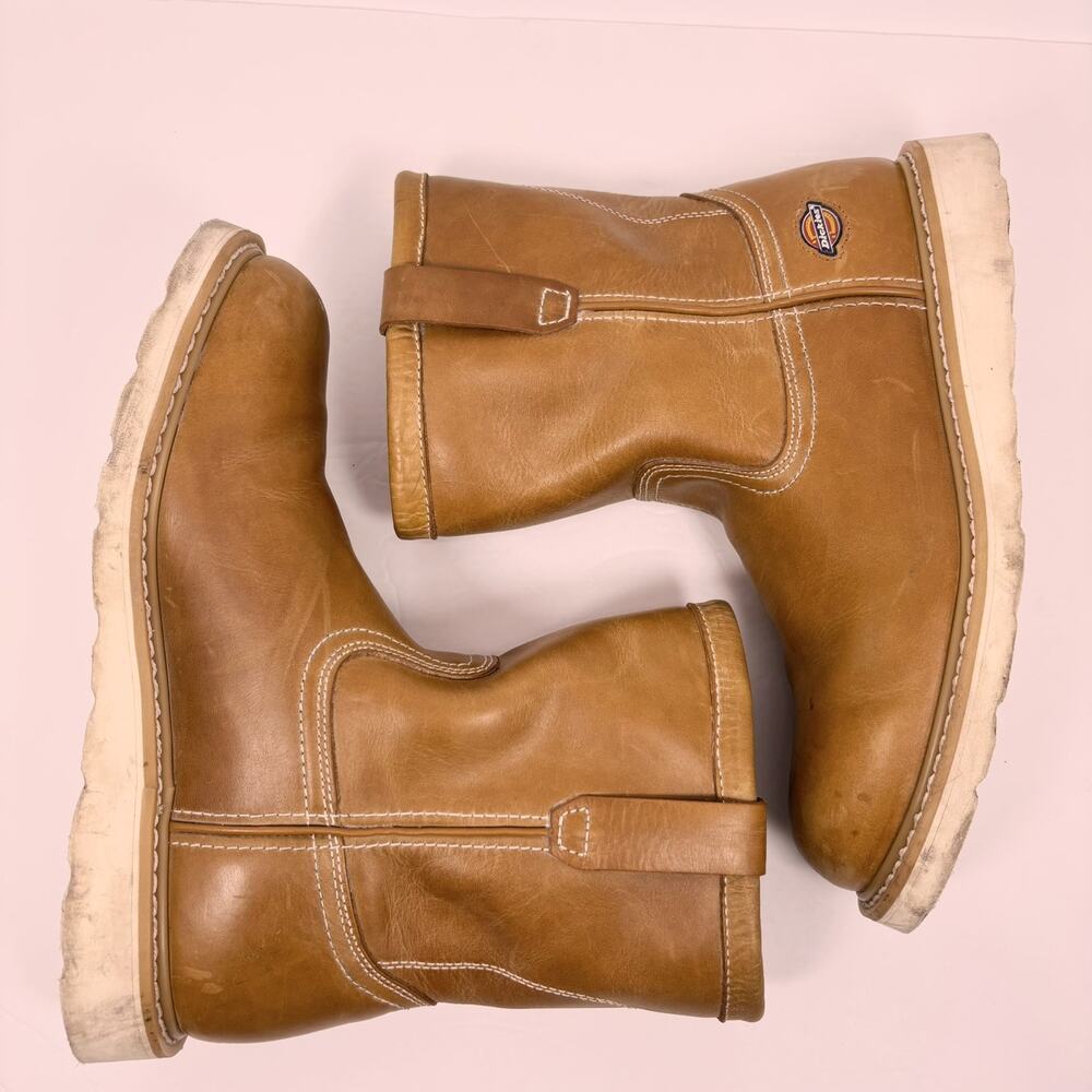 Dickies Work Boots Mens 9 Pull On Caml Brown Leather Carpenter Utility Barn Rare - Picture 3 of 13